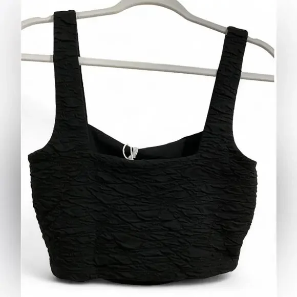 NWT GOOD AMERICAN SZ M Black Textured Square Neck Crop Top Goth Festival $129 - Picture 6 of 12